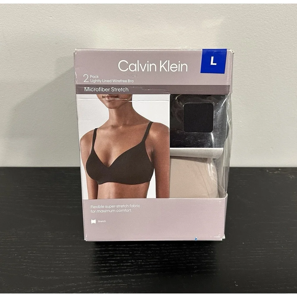 Calvin Klein Women's 2-Pack Lightly Lined Wirefree Bra Set Size‎ L - Open Box